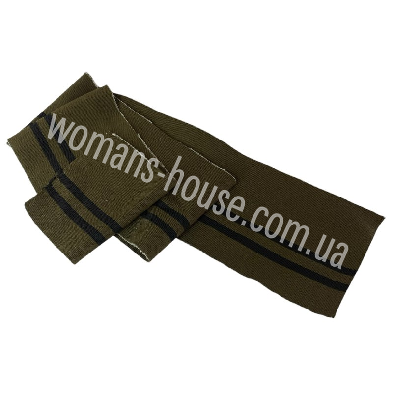 Манжетна гумка Дов'яз трикотажний 130/15 см ХБ Хакі з двома смугами чорні, фото 1