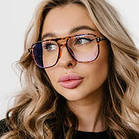 Сонцезахисні окуляри іміджеві авіатор Pilot прозорі леопардові коричневі