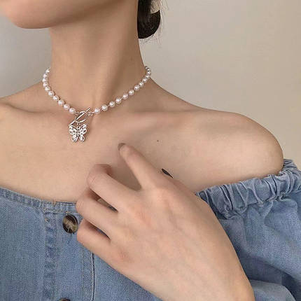Кольє жіноче з кулоном Метелик 14753 40 см біле ID 4993052, фото 1