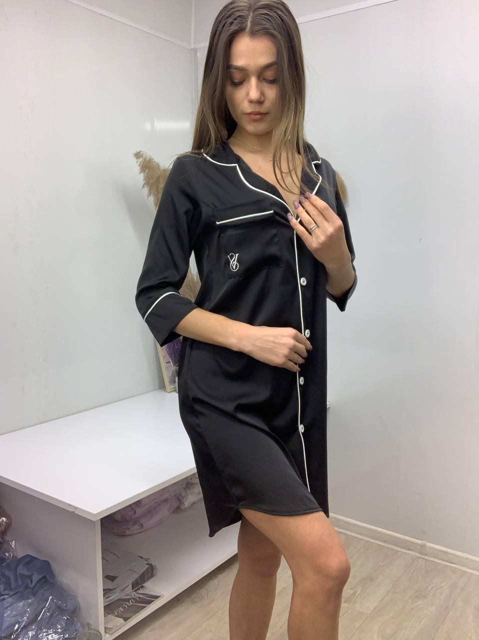 Сорочка нічна на ґудзиках чорний купити недорого, фото 1