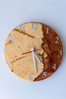 Унікальний настінний годинник ручної роботи на подарунок з дерева та епоксидної смоли "Пісочна хвиля" 30 см