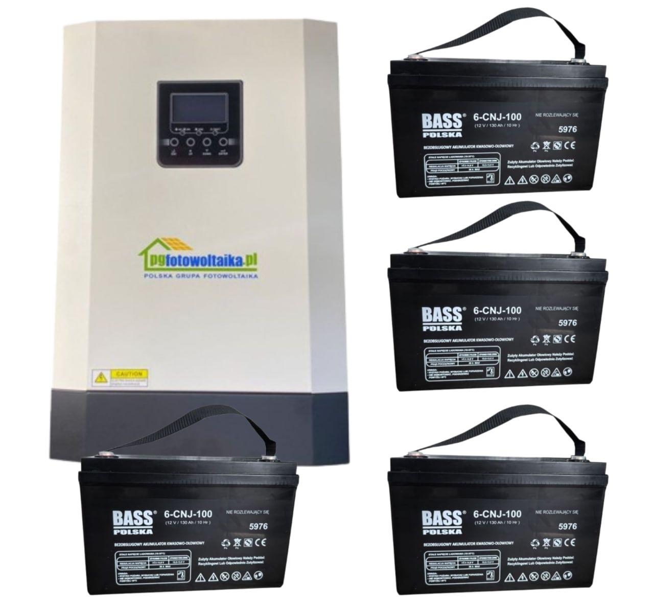Сонячний фотоелектричний інвертор OFF-GRID PGF OG-5500 MPPT 5.5KW + WiFi + акумулятор Bass Polska AGM BP-5976 (х4)