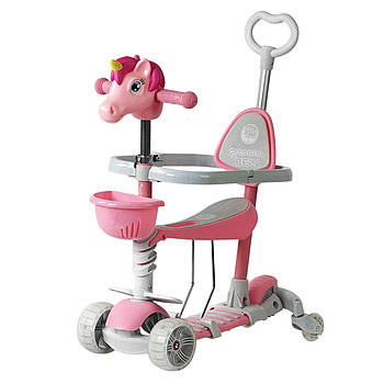 Самокат дитячий 5в1 Best Scooter (додаткові колеса, сидіння, батьківська ручка, підсвічування коліс) P-63700