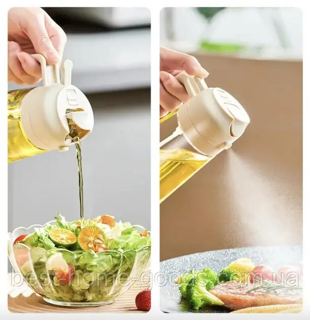 Розпилювач-диспенсер 2 в 1 для олії, оцту, соку 470 мл | Спрей з дозатором зі скла для кулінарії | Пульверизатор кухонний 2 в 1, фото 1