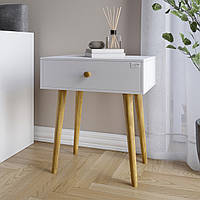 Сучасна тумба приліжкова біла 45 см з шухлядою на високих ніжках у скандинавському стилі в спальню Хюге-4