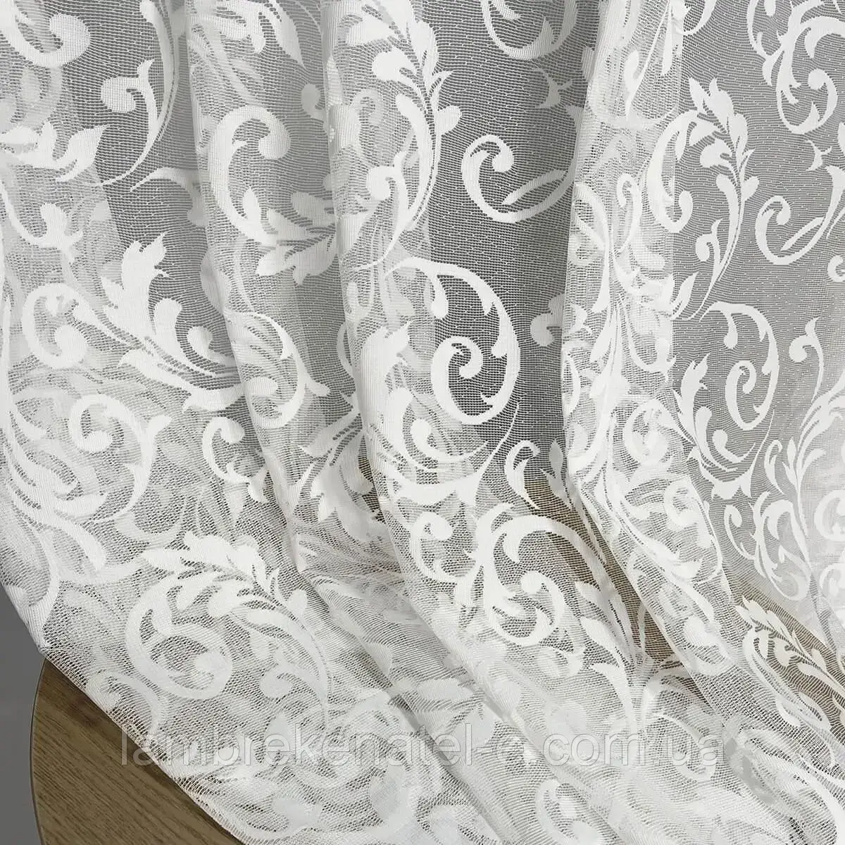 Тюль жакард білий із вензельним візерунком, фото 1