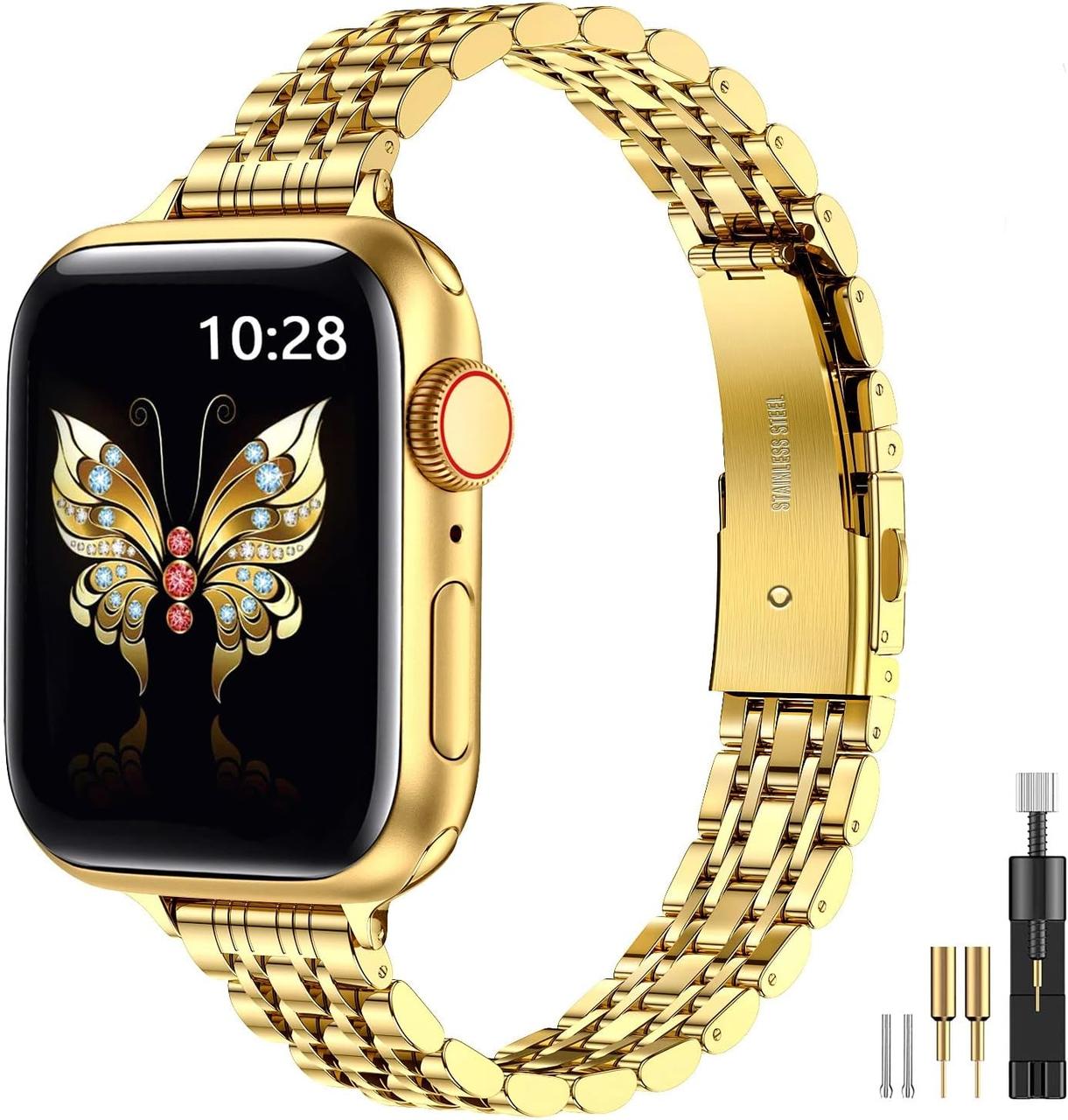 MioHHR тонкий металевий ремінець сумісний з Apple Watch Band 42 мм (серія 10) 41 мм 40 мм 38 мм, елегантні