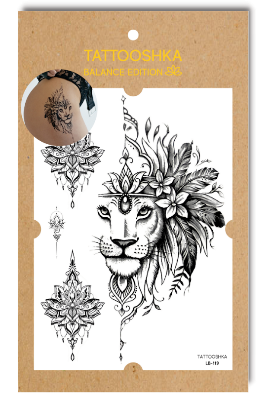 Тату Лев з мандалою 20х15 см