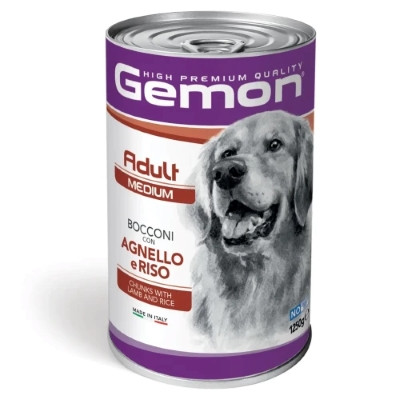 Вологий корм Gemon (Джемон) Dog Medium Adult для собак шматочки в желе з ягням та рисом 1.25 кг