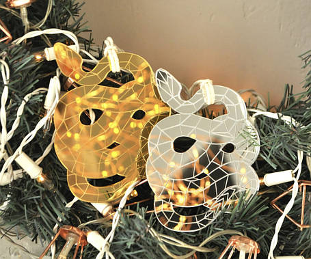 Дзеркальна золота (срібляста) підвіска Змія символ 2025 року на ялинку, фото 1