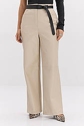 Жіночі шкіряні штани палаццо зі швами на колінах