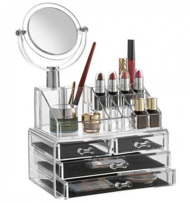 Настільний акриловий органайзер для косметики Cosmetic Storage Box з дзеркалом, фото 1