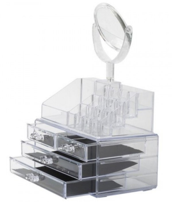Настільний акриловий органайзер для косметики Cosmetic Storage Box з дзеркалом