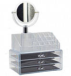 Настільний акриловий органайзер для косметики Cosmetic Storage Box з дзеркалом, фото 3