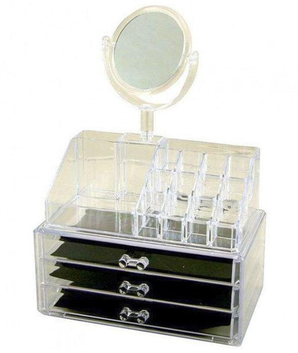 Настільний акриловий органайзер для косметики Cosmetic Storage Box двері 3 з дзеркалом