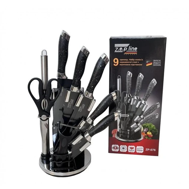 Набір ножів Zepline ZP-076 на підставці 9 предметів Чорний