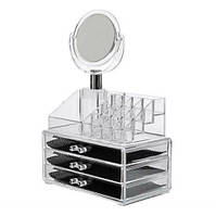 Настільний акриловий органайзер для косметики Cosmetic Storage Box двері 3 з дзеркалом
