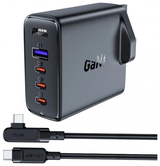Acefast A40 GaN UK 100W PD 3x USB-C 1x USB-A - Black, фото 1
