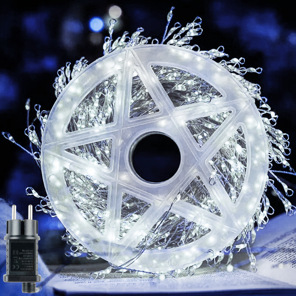 Світлодіодна гірлянда мішура "Роса", 30м, 900 LED, від мережі 220V, прозорий провід, Білий
