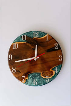 Унікальний настінний годинник ручної роботи на подарунок з дерева та епоксидної смоли "Природний Відлік" 30 см