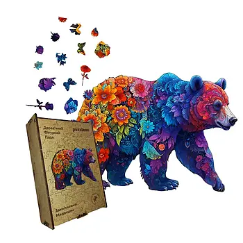 Пазл дерев'яний Квітучий Ведмедик, А4, Картонна коробка