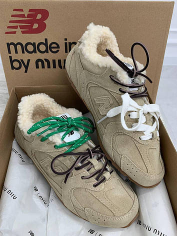 Жіночі кросівки New Balance x Miu Miu 530 SL з хутром Міу Міу Міу та різними шнурками зимові, фото 1
