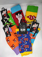 📌 Набір яскравих чоловічих шкарпеток з написами і принтами різні кольори, 6 пар, висока якість | Модні високі носки