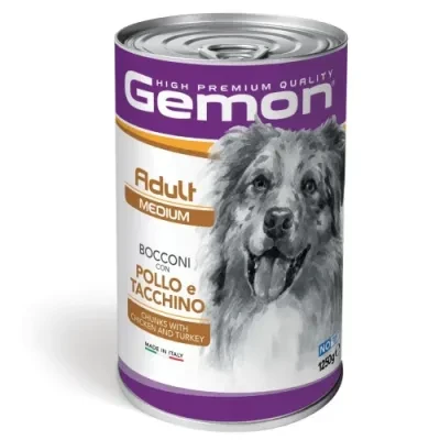 Вологий корм Gemon (Джемон) Dog Medium Adult для собак шматочки в желе з куркою та індичкою 1.25 кг