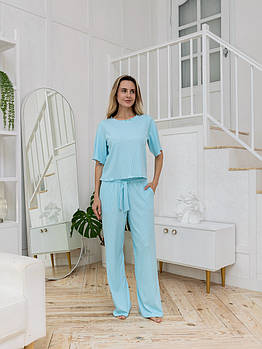 Трикотажний комплект у рубчик штани та футболка