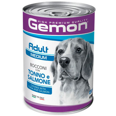 Вологий корм Gemon (Джемон) Dog Medium Adult для собак шматочки в желе з тунцем та лососем 415 г