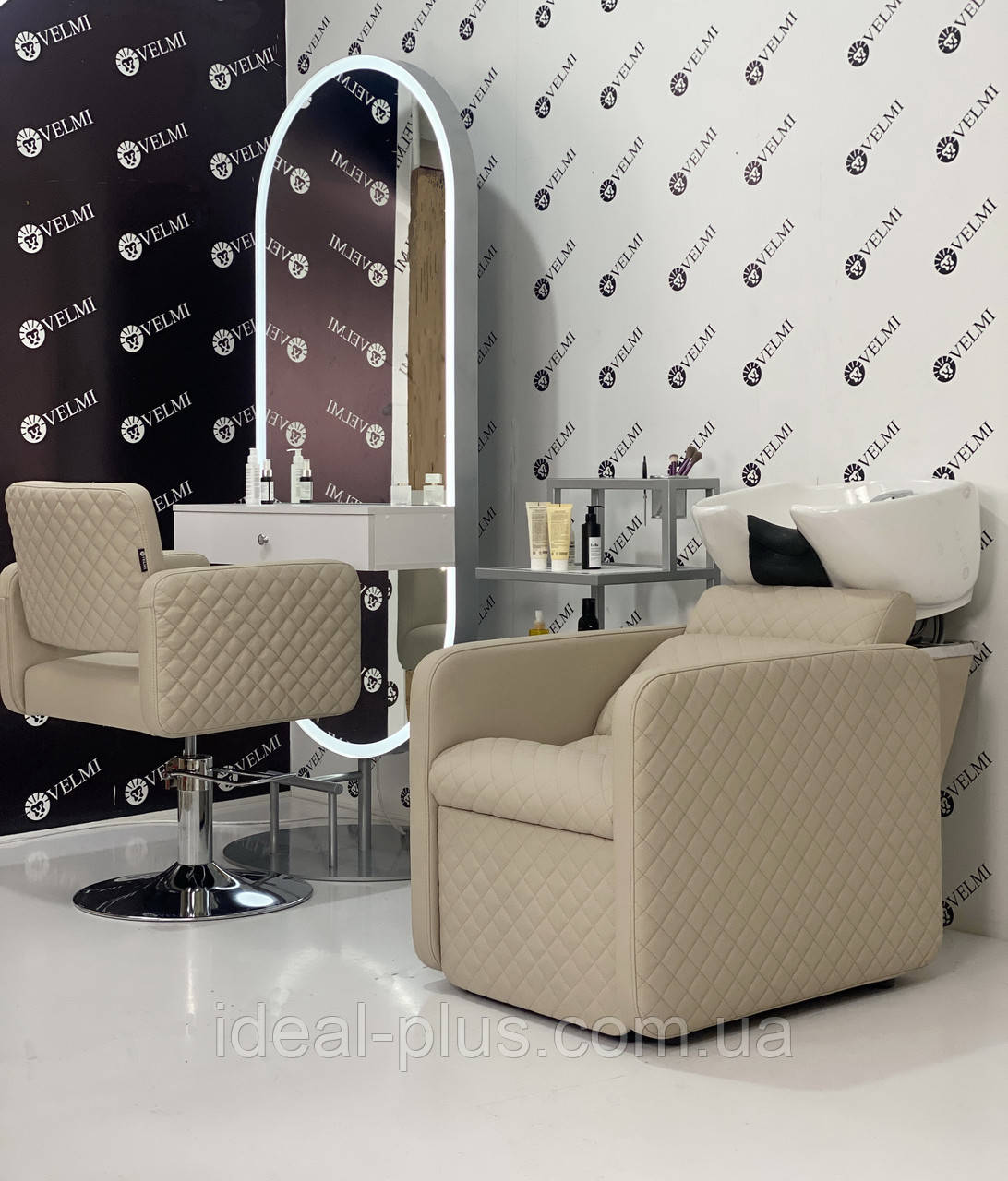 Перукарський комплект меблів 4в1 Polo Premium (крісло перукаря + крісло-мийка + дзеркало Shine та візок майстра)