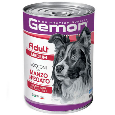 Вологий корм Gemon (Джемон) Dog Medium Adult для собак шматочки в желе з яловичиною та печінкою 415 г