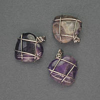 Кулон Серце Аметист в сріблястому обплетенні d-21х21мм+- L-27мм+- купити біжутерію гуртом