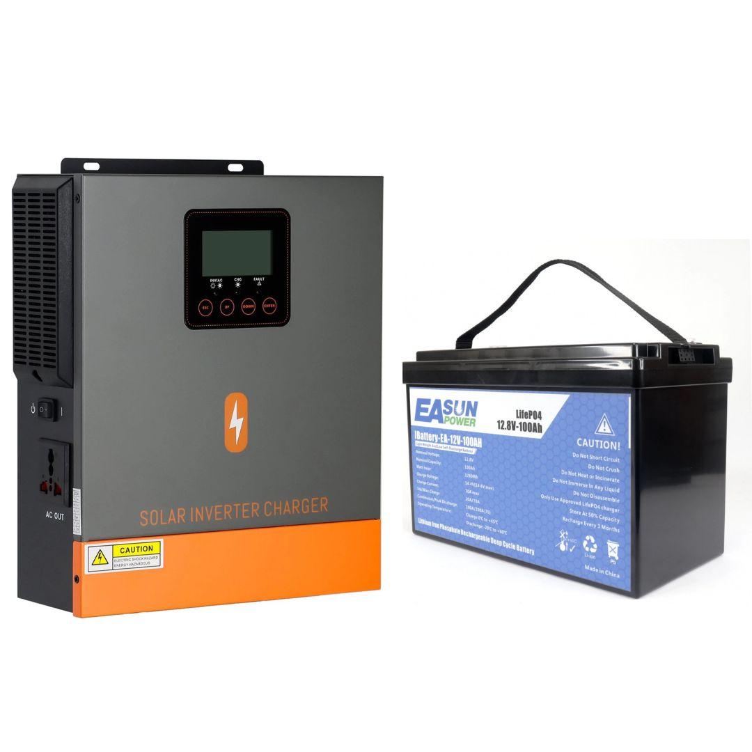 Комплект інвертор Powmr POW-HVM1K-12V + LiFePO4 акумулятор 12В 100А/г EASun