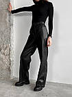 Жіночі шкіряні штани клеш сірі Terra вільного крою з екошкіри, фото 3