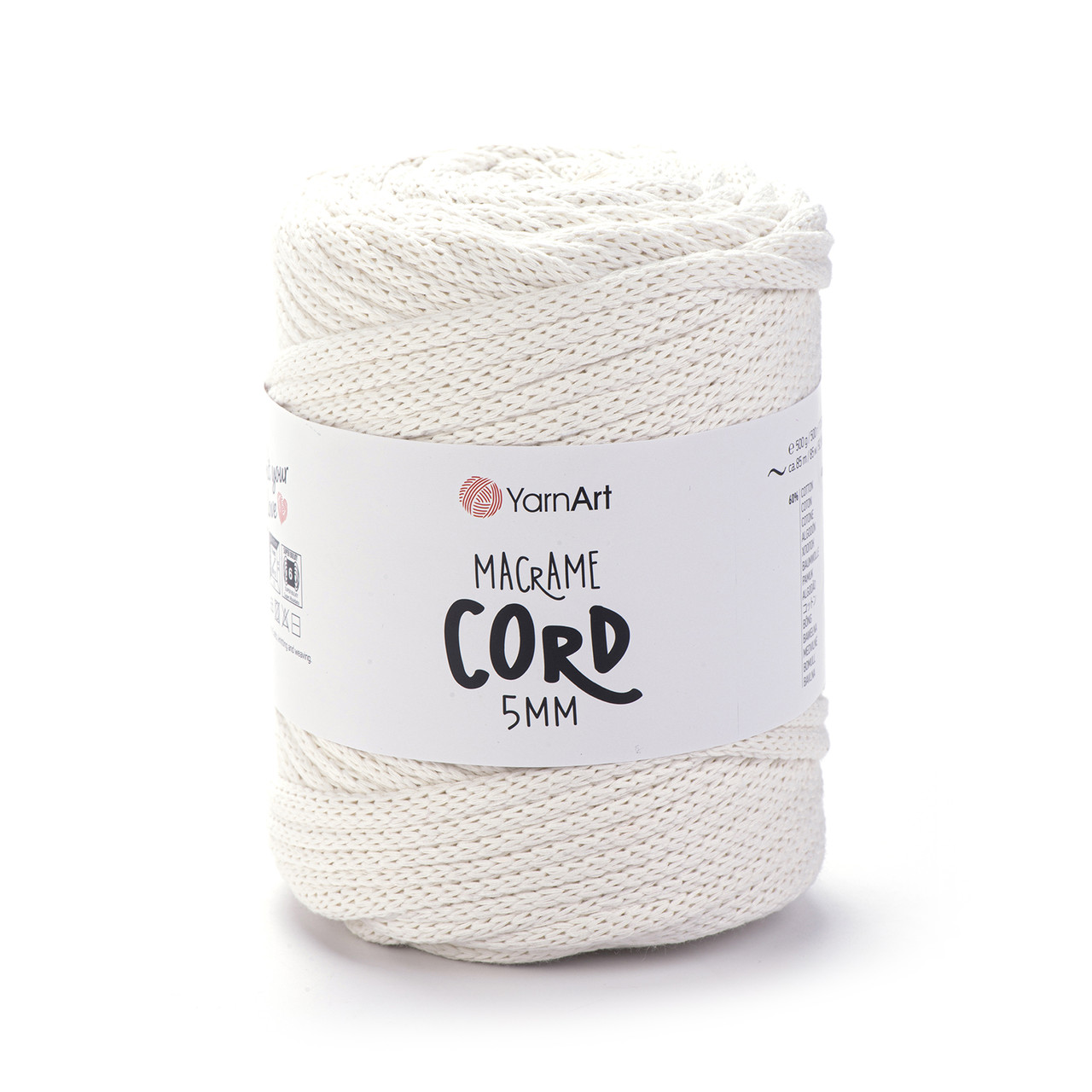 Пряжа Yarnart Macrame Cord 5 мм № 752 молочний (Пряжа напівбавовна, нитки для в'язання), фото 1