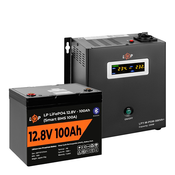 Комплект резервного живлення LogicPower ДБЖ 12V LPY-W-PSW-500VA з LiFePO4 акумулятором 12V-100Ah
