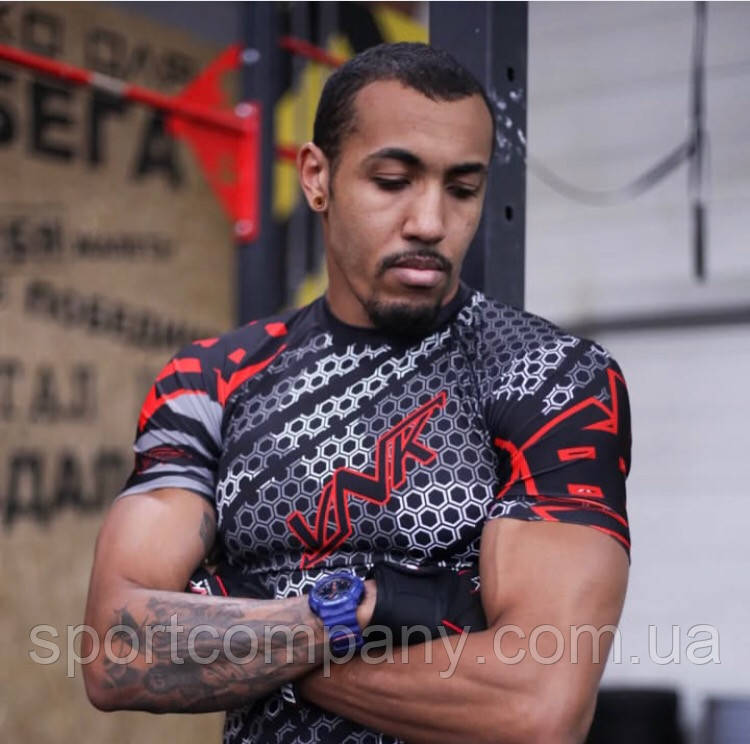 Рашгард компресійний VNK M для спорту короткий рукав термо брендовий rashguard c принтом для бігу фітнес