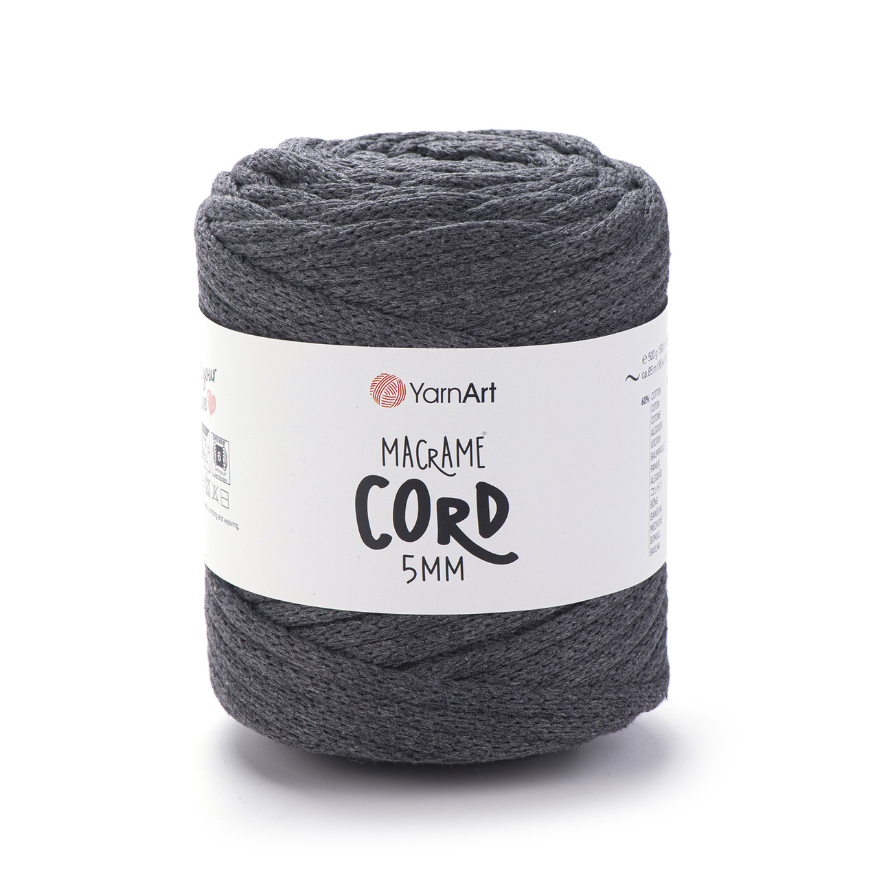 Пряжа Yarnart Macrame Cord 5 мм № 758 темно-сірий (Пряжа напівбавовна, нитки для в'язання), фото 1