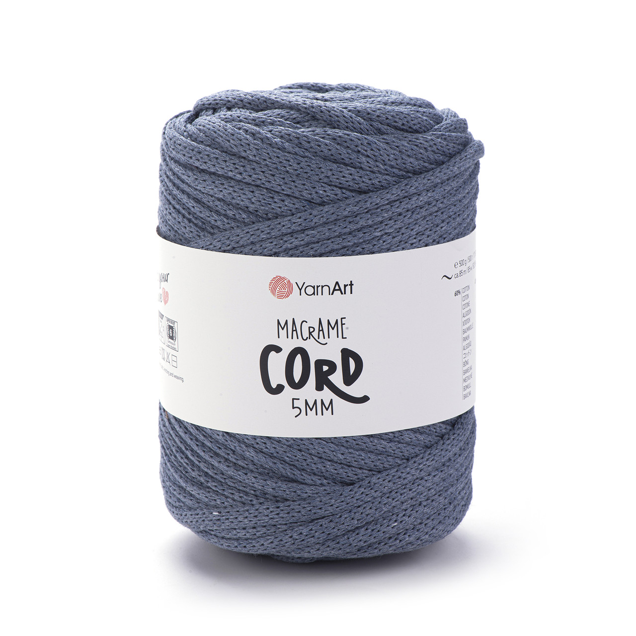 Пряжа Yarnart Macrame Cord 5 мм № 761 джинс (Пряжа напівбавовна, нитки для в'язання), фото 1