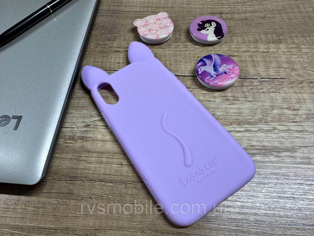Силіконовий чохол для iPhone XS / X - Вушка Котика CoCo Cat, Ліловий