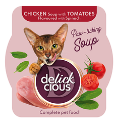 Консерва для котів Delickcious (Делішес суп з курки з томатами та додаванням шпинату) 80г.