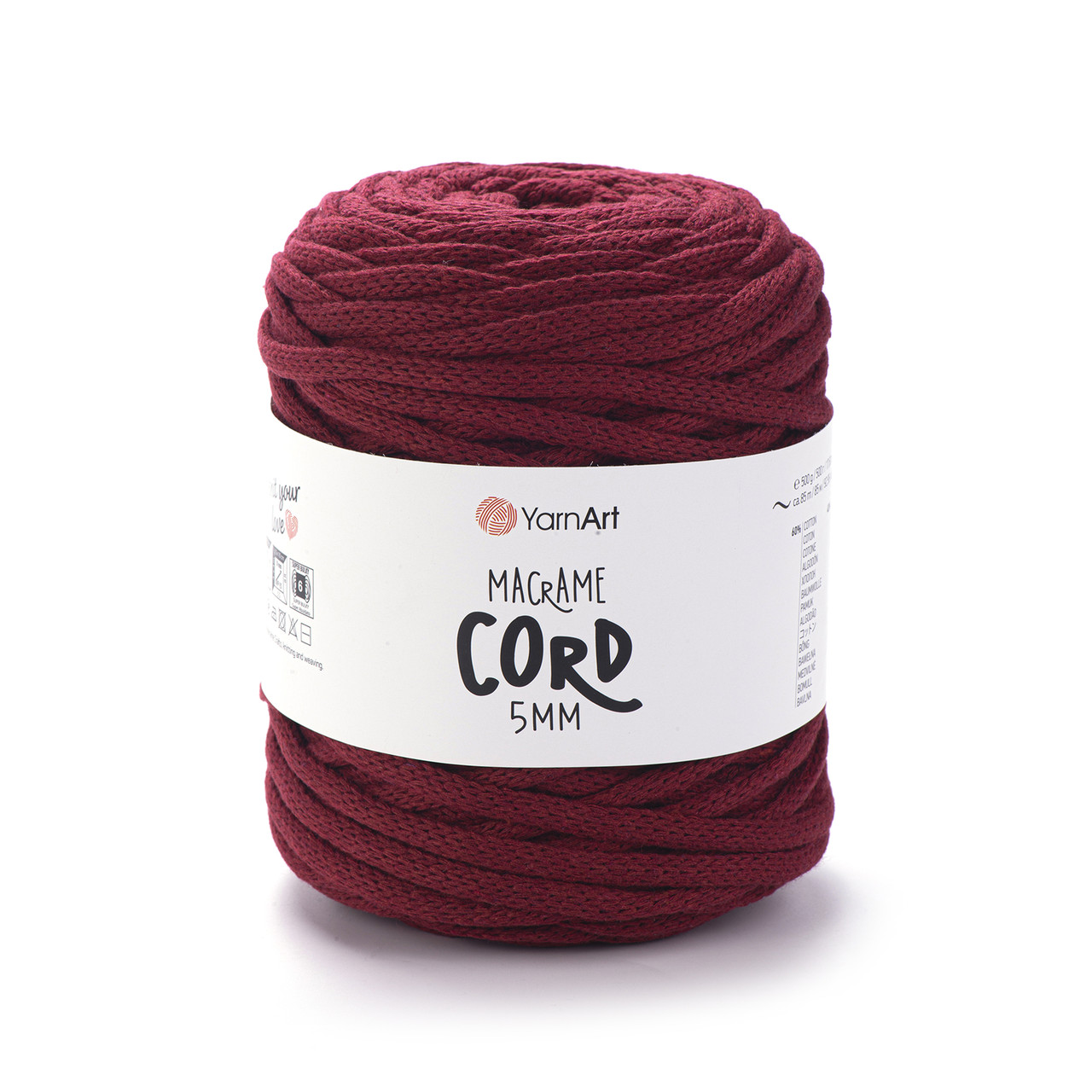 Пряжа Yarnart Macrame Cord 5 мм № 781 бордо (Пряжа напівбавовна, нитки для в'язання), фото 1