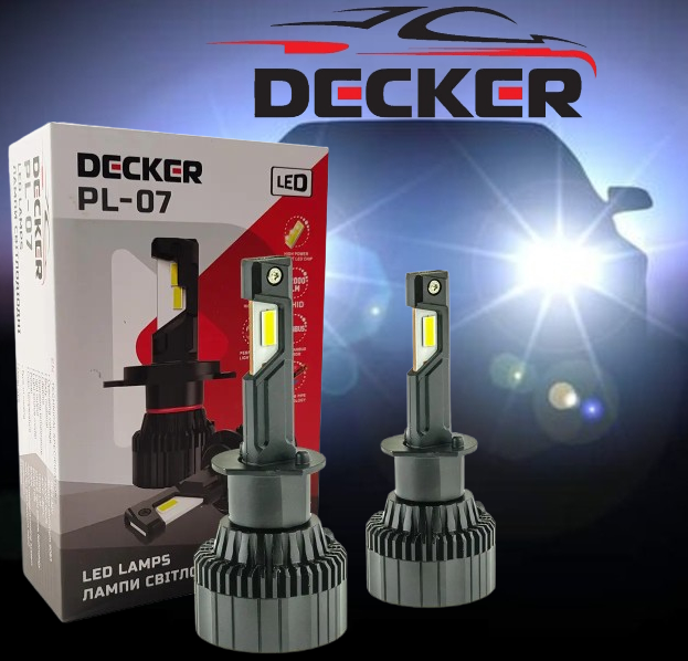 Світлодіодні лампи DECKER LED H1 12 V-24 V PL-07 60 W 6000 K 1200 L 12000 L радіатор + вентилятор + обманка, фото 1