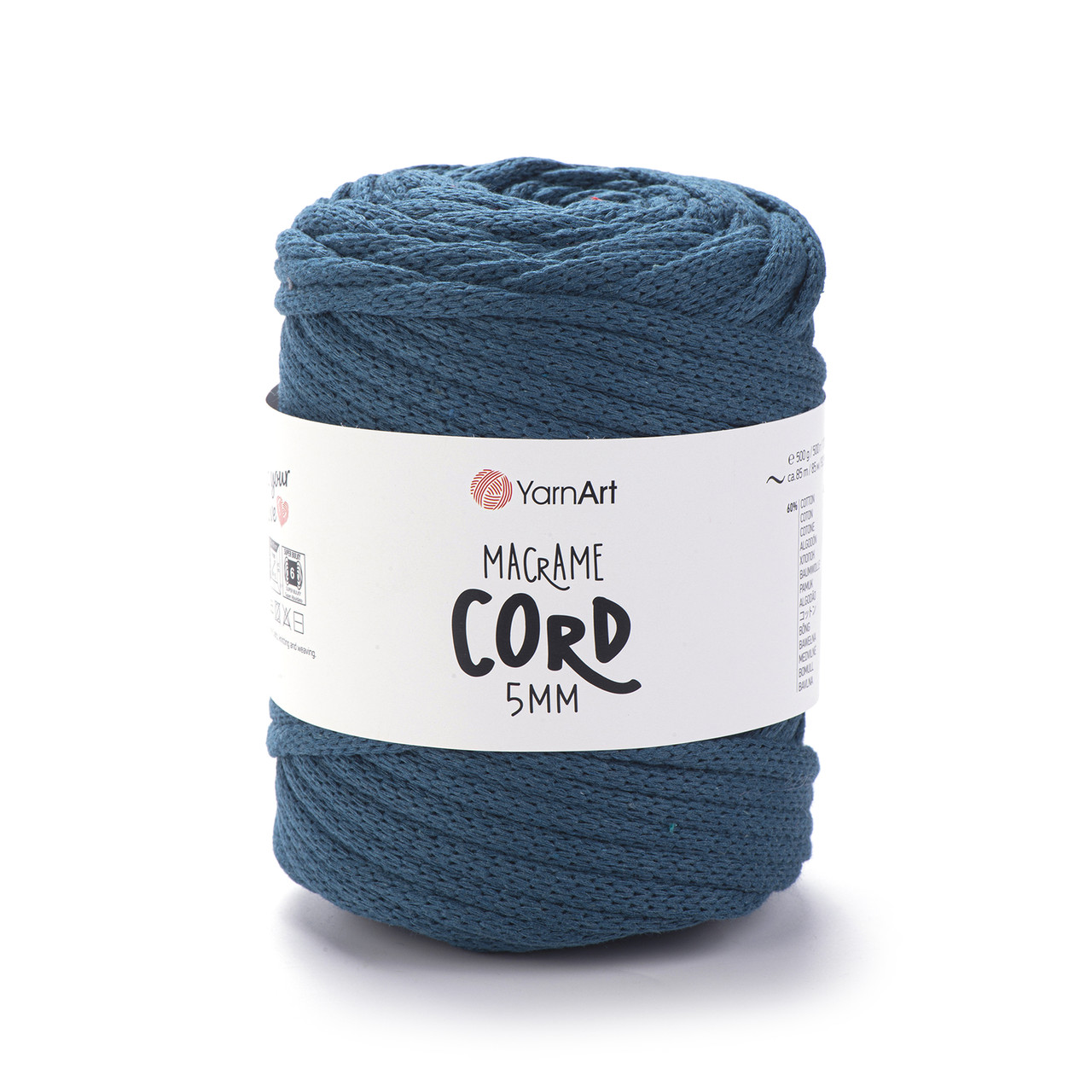 Пряжа Yarnart Macrame Cord 5 мм № 789 синний (Пряжа напівбавовна, нитки для в'язання), фото 1