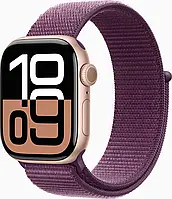 Apple Watch Series 10 GPS 42mm Rose Gold Aluminum Case with Plum Sport Loop MWWK3