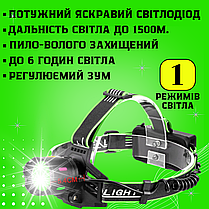 Налобний ліхтар з флуоресцентним розфарбуванням зумом PLD-903 компактний акумуляторний ліхтарик регульований нахил, фото 3