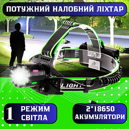 Налобний ліхтар з флуоресцентним розфарбуванням зумом PLD-903 компактний акумуляторний ліхтарик регульований нахил, фото 1