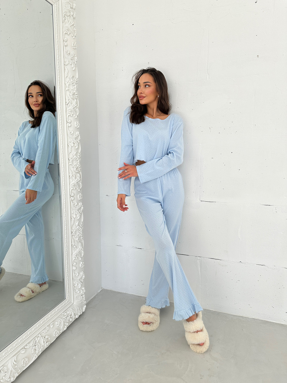 Трикотажна жіноча піжама 100% бавовна Christel 152 блакитна (розміри: S/M, M/L)
