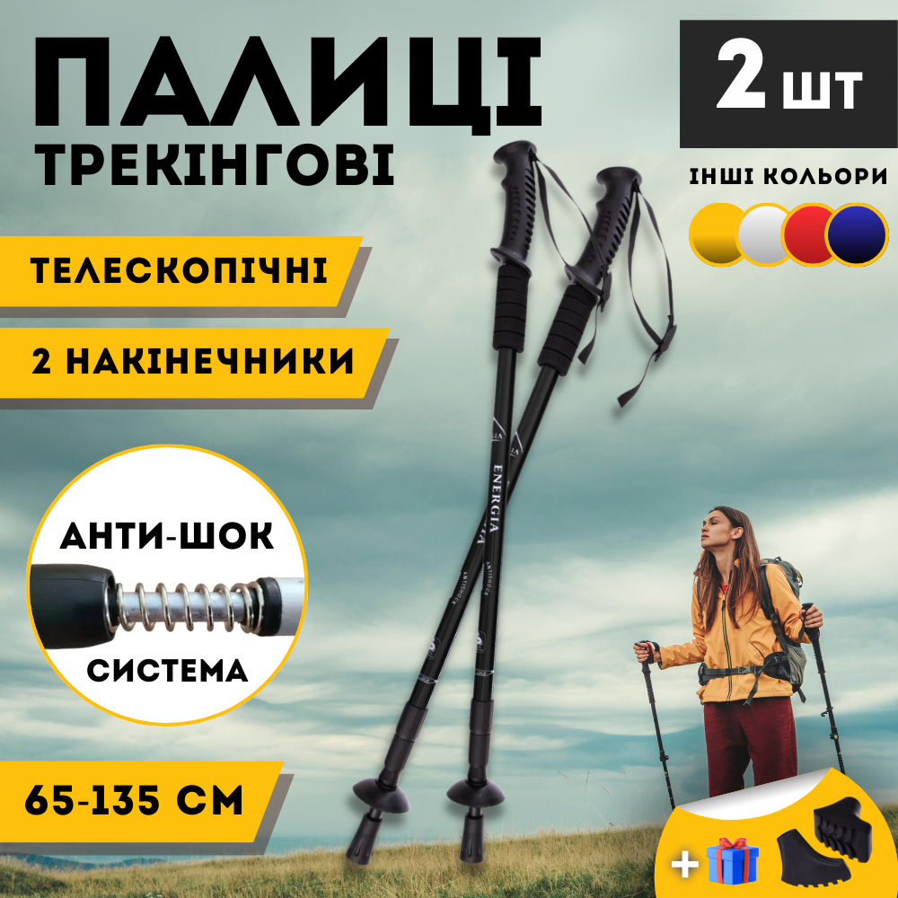 Палиці для скандинавської ходьби, Трекінгові палиці для гір походу, Туристичні палиці Hechpro чорні 3924-1